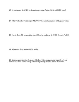 World War Z Movie Questions By Ivan Iniguez Teachers Pay Teachers