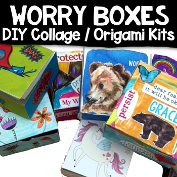 Preview of WORRY BOXES: School Counseling Collage & Origami Coping Tool to Manage Anxiety