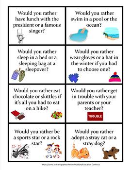WOULD YOU RATHER - partner or group game cards for getting to know each ...