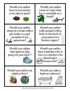 WOULD YOU RATHER - partner or group game cards for getting to know each ...