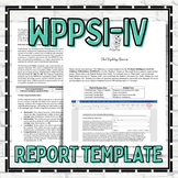 WPPSI Report Template School Psychology Special Education 
