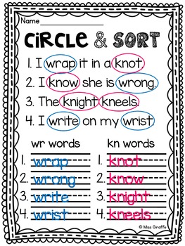 WR KN GN (Silent Letters) Worksheets & Activities NO PREP! by Miss