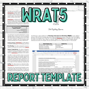 Preview of WRAT Report Template School Psychology Special Education Assessment Evaluation