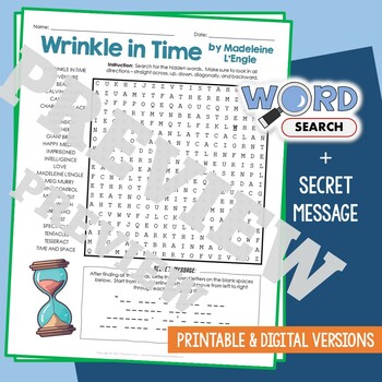 Preview of WRINKLE IN TIME Word Search Puzzle Novel, Book Review Activity Worksheet