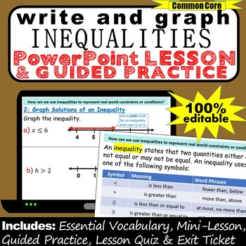 Preview of WRITE AND GRAPH INEQUALITIES PowerPoint Lesson AND Guided Practice - DIGITAL