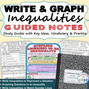 Preview of WRITE AND GRAPH INEQUALITIES Doodle Math Interactive Notebooks (Guided Notes)