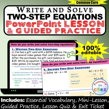 Preview of WRITE AND SOLVE TWO-STEP EQUATIONS PowerPoint Lesson & Practice | Digital