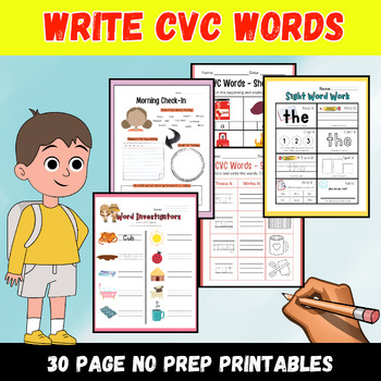 Preview of WRITE CVC WORDS WORKSHEETS PHONICS SPELLING MORNING WORK