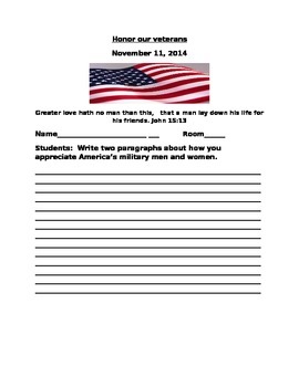 Preview of WRITING ACTIVITY FOR VETERANS DAY