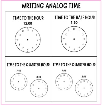 Preview of WRITING ANALOG TIME | To the Hour, Half Hour, Quarter Hour, and 5 Minutes