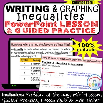 Preview of WRITE AND GRAPH INEQUALITIES PowerPoint Lesson and Practice | Distance Learning
