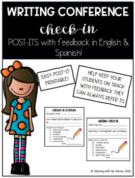 Preview of WRITING CONFERENCE FEEDBACK POST IT/CHECKLIST- ENGLISH AND SPANISH