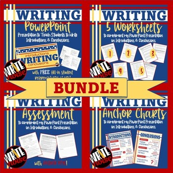 Preview of WRITING Introductions & Conclusions BUNDLE PPT 5 Worksheets Assess Anchor Charts