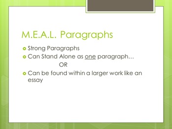 WRITING PARAGRAPHS- A Formula to Paragraph Writing- M.E.A.L. Paragraph ...