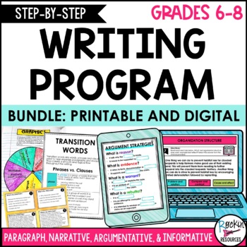 Preview of WRITING PROGRAM BUNDLE MIDDLE SCHOOL |  PRINTABLE AND DIGITAL | 6-8 WRITING