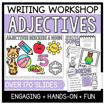 Preview of $1 TODAY ONLY | ADJECTIVES GRAMMAR WRITING UNIT | LESSON PLANS | ACTIVITIES
