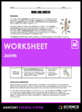 Worksheet - Joints - Anatomy, Classification, Synovial Joi