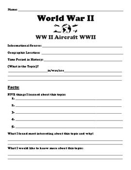 Preview of WW II Aircraft WWII "5 FACT" Summary Assignment