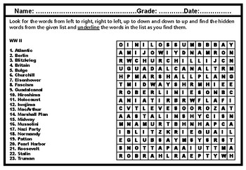 ww ii word search worksheet world war ii research project no prep sub plan