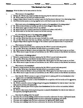 Preview of W.W. Jacobs' "The Monkey's Paw" 15-Question Multiple Choice Quiz