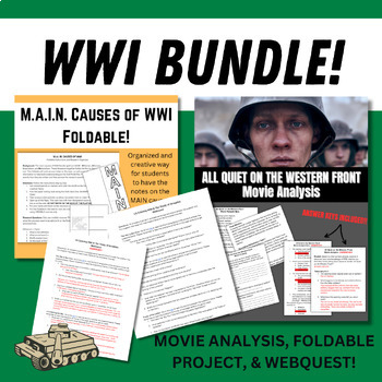 Preview of WWI Bundle-- Includes Movie Analysis, Foldable Project, & WebQuest Activity!