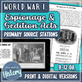 WWI Espionage and Sedition Acts Primary Source Stations Activity