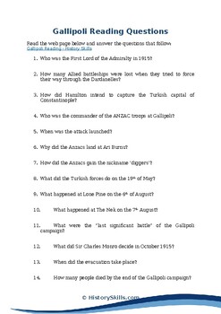 Preview of WWI Gallipoli Campaign Reading Questions