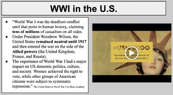 Preview of WWI Google Slides Videos Flipped Classroom: Vocabulary, events, people 