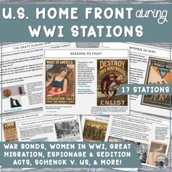 Preview of WWI Homefront Stations on Draft, Schenck, Great Migration, Women's Suffrage