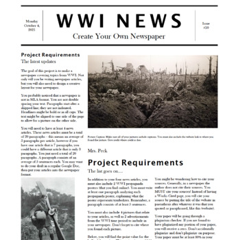 Preview of WWI Newspaper Project