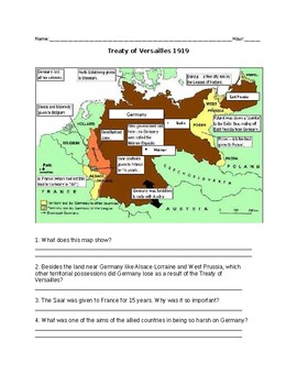 Preview of WWI: Treaty of Versailles (DBQ/Map Skills)