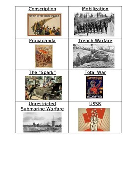 Preview of WWI Vocabulary Flashcards