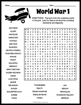 world war 1 word search puzzle worksheet activity by puzzles to print