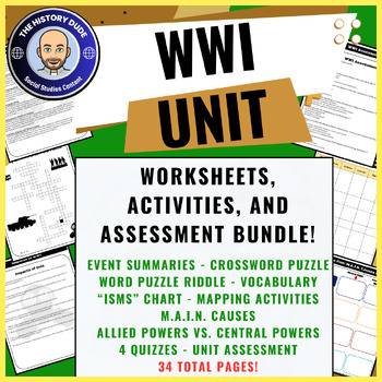 Preview of WWI Complete Unit Worksheets, Activities, and Assessment Bundle!