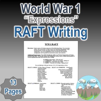 Preview of WWI (World War 1) Expressions Forum RAFT Writing Assignment