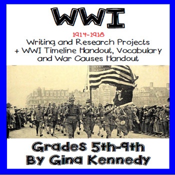 Preview of WWI Projects, World War I Research and Writing Projects, Timeline and Vocabulary