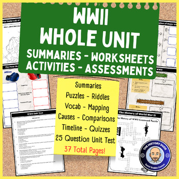 Preview of WWII Whole Unit Worksheets, Activities, and Assessment Bundle!