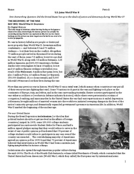 Preview of WWII: U.S. Joins WWII, Japanese Internment Reading Packet w Answers