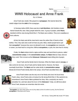 Preview of WWII Holocaust & Anne Frank Reading Comprehension & Vocabulary