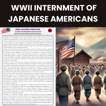 Preview of WWII Internment of Japanese Americans Reading Comprehension | World War II