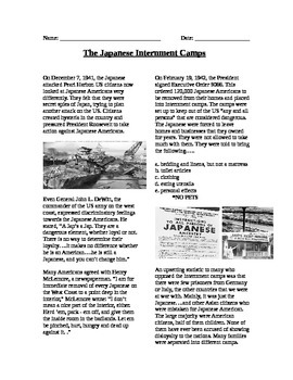 Preview of WWII: World War Two Japanese Internment Camp Reading and Qs