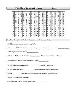 Preview of WWII: Rise of European Dictators Word Search
