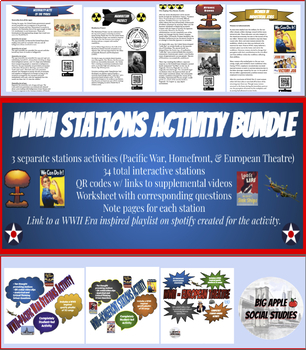 Preview of WWII Stations Activity Bundle Pack