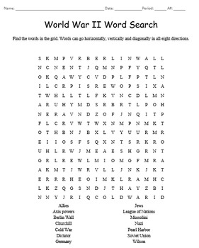 wwii word search worksheets teaching resources tpt