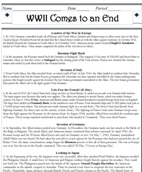 Preview of WWII comes to an End Reading