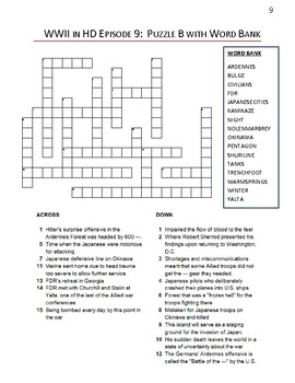 WWII in HD Episode 9 Crossword Puzzle Worksheets by Elise Parker TpT