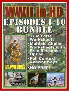 Preview of WWII in HD Worksheets: ENTIRE SERIES BUNDLE: Episodes 1-10 + Bonus Quiz Pack