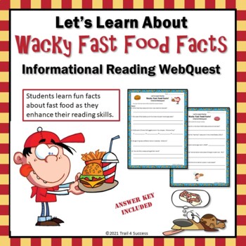 Preview of Wacky Fast Food Facts Worksheets Internet Scavenger Hunt Research Activity
