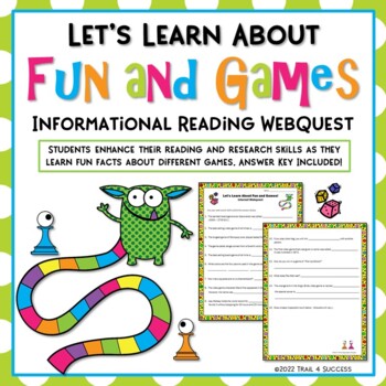 Preview of Wacky Fun and Games Facts Worksheets Webquest Internet Scavenger Hunt