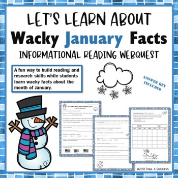 Preview of Wacky January Facts Internet Reading Research WebQuest Activity Worksheets